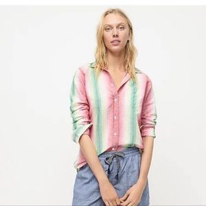 J. Crew Rainbow Striped Linen Blend Women’s Button Down Shirt. NWT. Size 10.